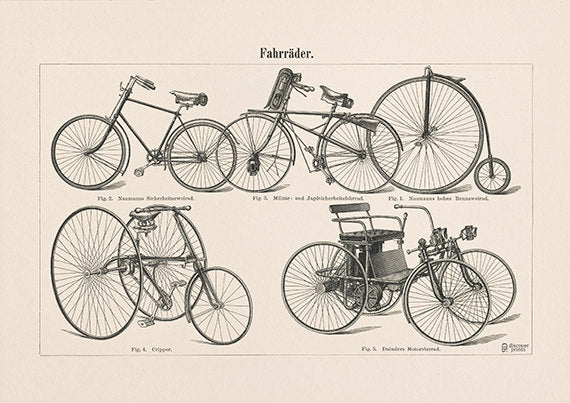 Antique Fixed Gear Bicycles Art Print