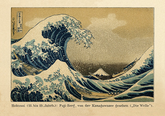 Vintage Art Print of Hokusai Wave Kanagawa with German Subtitles
